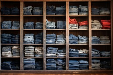 A shelf full of coveted vintage jeans Generative Ai