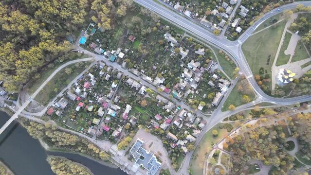 Chernihiv urban city center high from above drone top down flyby on a summer day