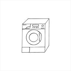 Cloth washer isolated on a white backdrop. Hand-drawn washing machine. Vector illustration.