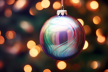 Fototapeta na wymiar Christmas tree ball on bokeh background.