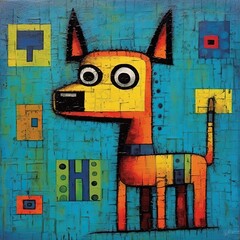 dog puppy cubism art oil painting abstract geometric funny doodle illustration poster tatoo