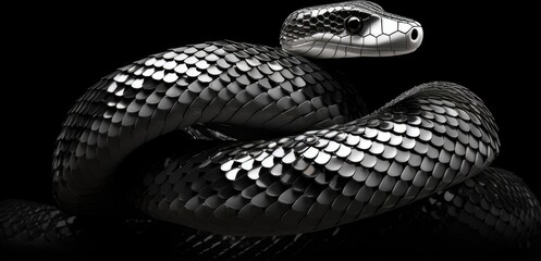 A black and white photo of a snake - obrazy, fototapety, plakaty