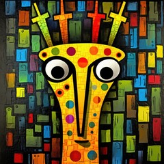 giraffe cubism art oil painting abstract geometric funny doodle illustration poster tatoo