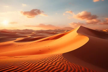 Papier Peint photo Orange A serene desert landscape at sunset, showcasing the vast dunes of the Arabian Desert. Concept of the breathtaking desert landscapes in the Near East. Generative Ai.