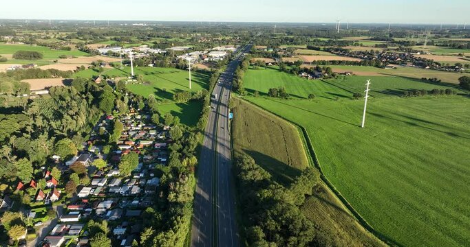 Aerial Drone View Of The German Autobahn Highway With No Speed Limit.