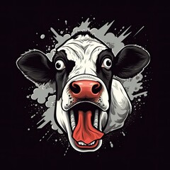 crazy cow scream tshirt design mockup printable cover tattoo isolated vector illustration artwork - obrazy, fototapety, plakaty