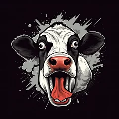 Fotobehang crazy cow scream tshirt design mockup printable cover tattoo isolated vector illustration artwork © Plan