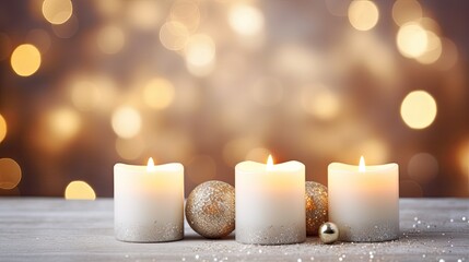 Fototapeta na wymiar Christmas candles with bokeh background
