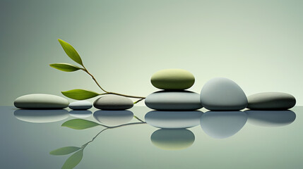 Tranquil spa pebble aquatic imagery in a minimalistic approach, artistic arrangement and ambiance, background with copy space