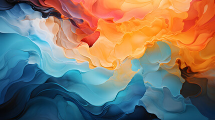 Abstract marbling watercolor oil acrylic paint background art wallpaper - Blue orange color with...