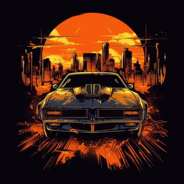 hyper car cyberpunk tshirt design mockup printable cover tattoo isolated vector illustration art
