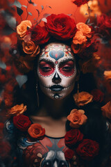 Colorful skull woman. Day of the dead festival concept. Ai generated.
