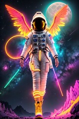 Fototapeta premium Astronaut in a Futuristic and Vibrantly Twisted Space Scene