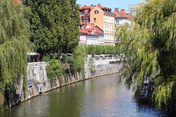 ljubljanica river in Ljubljana city capital of Slovenia in Europe - obrazy, fototapety, plakaty