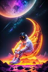 Astronaut in a Futuristic and Vibrantly Twisted Space Scene
