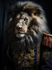 Portrait of a lion in a historical costume of a count