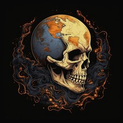 skull universe planet tshirt design mockup printable cover tattoo isolated vector illustration art