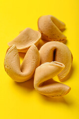 Fortune cookies on yellow background