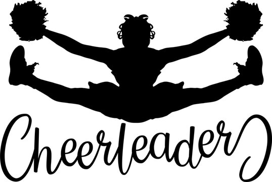 cheerleader silhouette of girl doing a toe touch for college, school or league sports