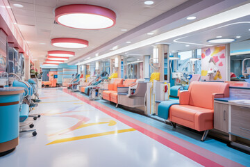 A safe and comforting environment in a children's pediatric clinic room. Quality care for young patients in a calming space. - obrazy, fototapety, plakaty