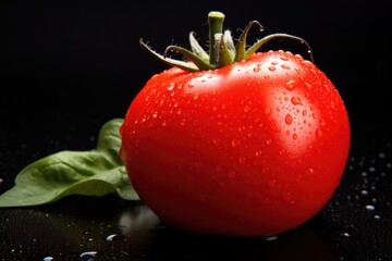 Ripe red tomato on a black background