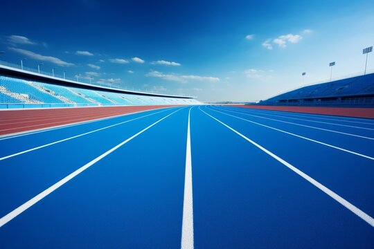 Blue Running Track with Crisp white Lines Generative Ai