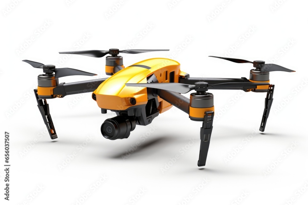 Aufkleber a yellow and black drone resting on a white surface. suitable for technology and innovation concepts