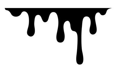 Black Melting Paint Abstract Liquid Elements Isolated on White Background. Border and Drips Ink Set. 