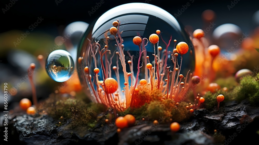 Wall mural microscopic universe. tiny universe created by generative ai by using generative macro-like abstract