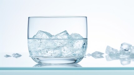 Ice cubes in a glass of water on a white background. closeup view