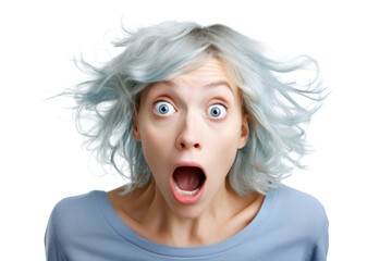 shocked woman surprised and scared, png file of isolated cutout object on transparent background. - obrazy, fototapety, plakaty