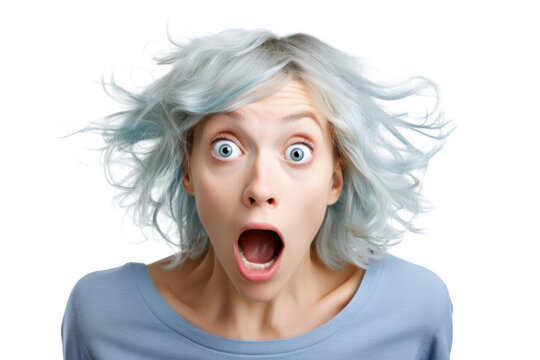 shocked woman surprised and scared, png file of isolated cutout object on transparent background.
