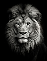 Black and white portrait of a male Lion