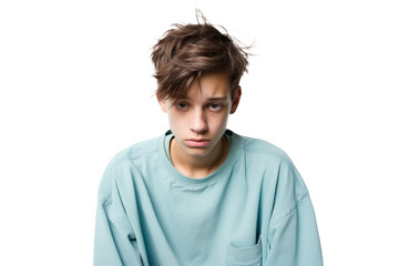 sad teenager boy in a bad mood or sick and has problems, png file of isolated cutout object on transparent background.