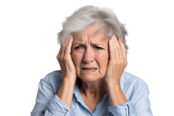 sad old woman in a stress or sick and has problems, png file of isolated cutout object on transparent background.