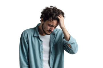 sad man is going through a crisis or is sick, png file of isolated cutout object on transparent background.