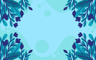 Fototapeta na wymiar Blue background with flower frame for winter theme banner design