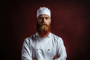 A picture of a man with a beard wearing a chef's hat. This image can be used to depict a professional chef or cooking-related concepts.