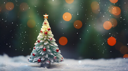 Fototapeta na wymiar Beautiful tiny snowy christmas tree