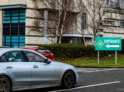 Cars entering the National Car Test Centre, (NCT) in  Fonthill, Dublin, Ireland.