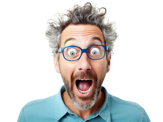 surprised joyful mature man, png file of isolated cutout object on transparent background.