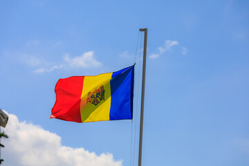 Flag of the state of the Republic of Moldova. Background with selective focus and copy space