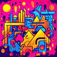 expressive graffiti neon artistic playful illustration design print geometric acid shapes style