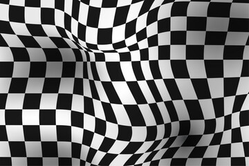 Abstract square pattern black and white style distorted checkered background