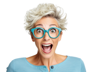 surprised joyful woman, png file of isolated cutout object on transparent background.
