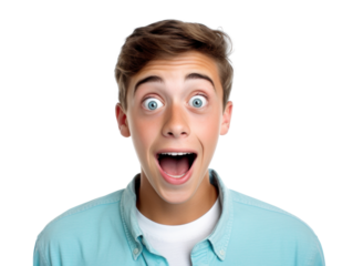 surprised joyful teenager boy, png file of isolated cutout object on transparent background.