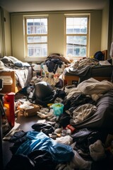 Messy College Dorm Room Floor Generative Ai