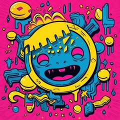 expressive graffiti neon artistic playful illustration design print geometric acid shapes style