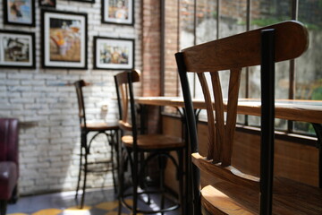 tables and chairs in a restaurant