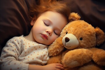 sleeping toddler cuddling with stuffed animal Gnerative Ai